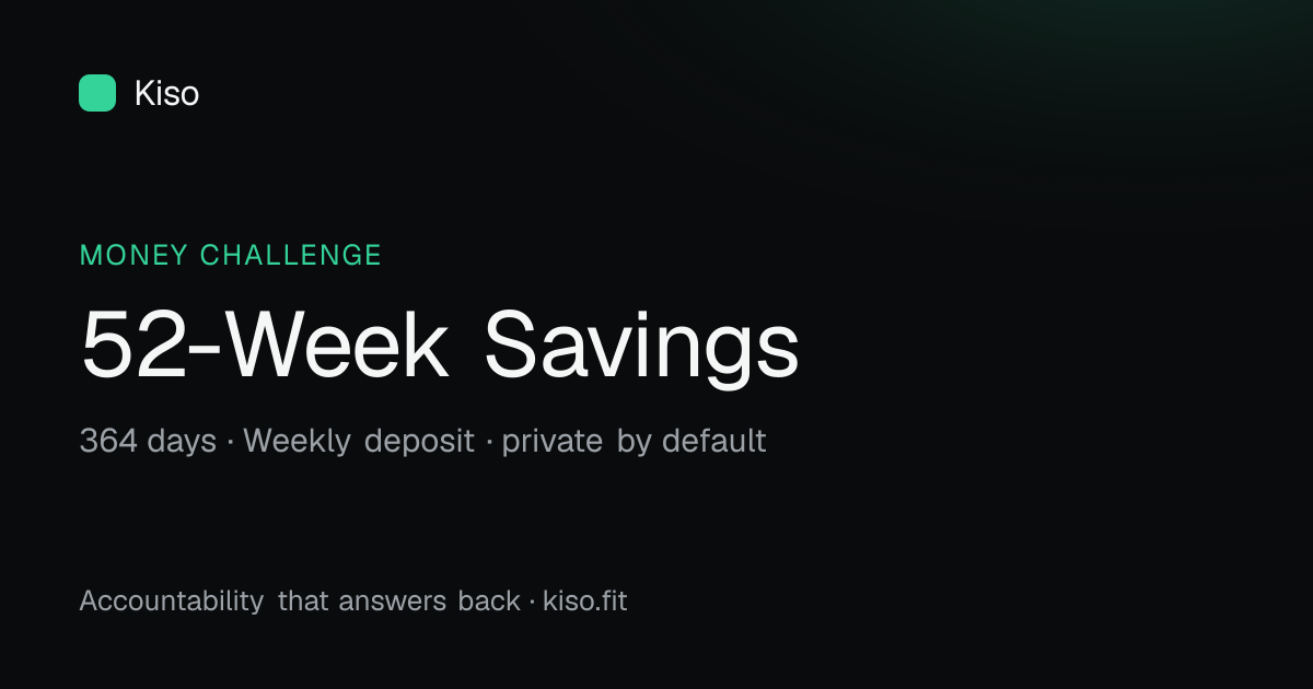 52-Week Money Saving Challenge — 364 days, Weekly deposit